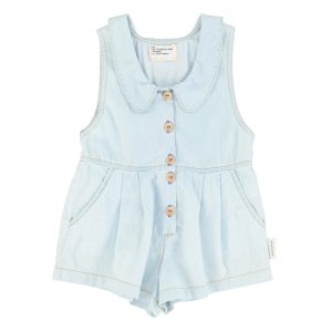 Short Jumpsuit Collar Light Blue Chambray
