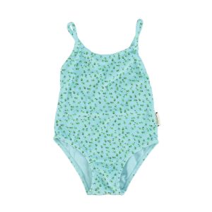 Swimsuit Crossed Straps Light Blue Yellow Flowers