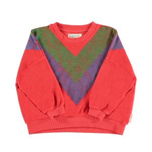 Terry Cotton Sweatshirtred W/ Multicolor Triangle Print