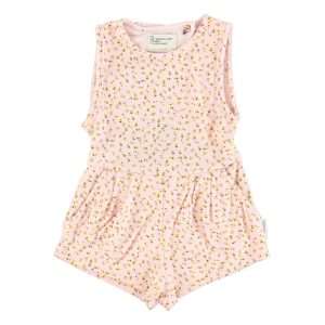 Short Jumpsuit Light Pink Yellow Flowers