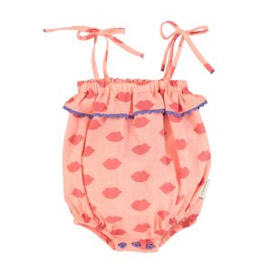 Baby Romper Ruffles Coral Red Lips