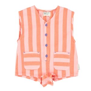 Short Sleeveless Jumpsuit Orange & Pink Stripes