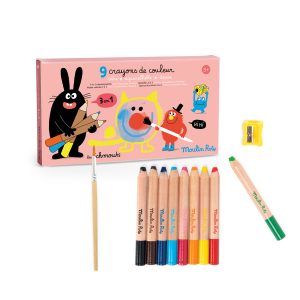 9 3-in-1 colouring pencils Les Schmouks Moulin Roty