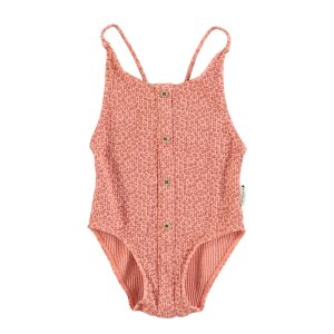 Swimsuit Buttons Coral Animal Print