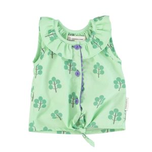 Sleeveless Shirt Collar Green Green Trees
