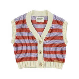 Knitted Waistcoat Lavender & Terracotta Stripes