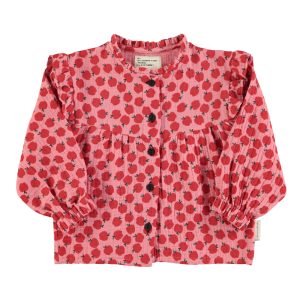 Blouse Frills On Shoulders Light Pink Red Apples