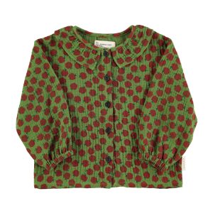 Blouse Round Collar Olive Green Red Apples
