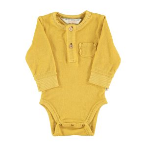 Baby long sleeve body Yellow mustard w/ "wanted & wild" print