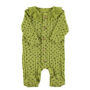 Newborn Babygrow W/ Collar Olive Green W/ Little Flowers
