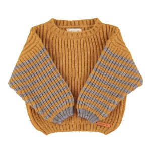 Knitted Sweater Camel & Grey Stripes