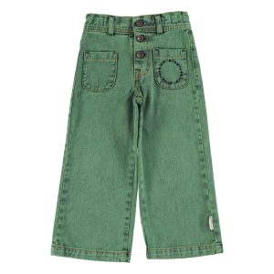 Flare Trousers Washed Green  Denim