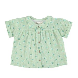 Peter Pan Collar Shirt Green Stripes Little Flowers