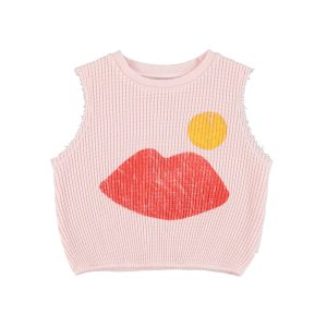 Sleeveless Top Light Pink Lips Print