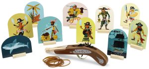 Pirates, wooden gun with rubber bands + target