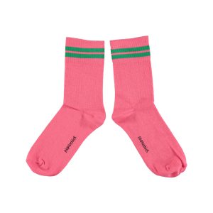 Short Socks Pink W/ Green Stripes