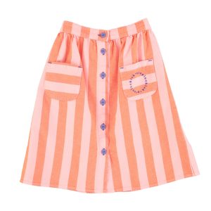 Long Skirt Front Pockets Orange & Pink Stripes