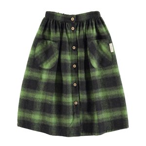 Long Flannel Skirt Green & Black Checkered