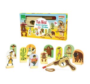 Far West, wooden gun with rubber band + targets