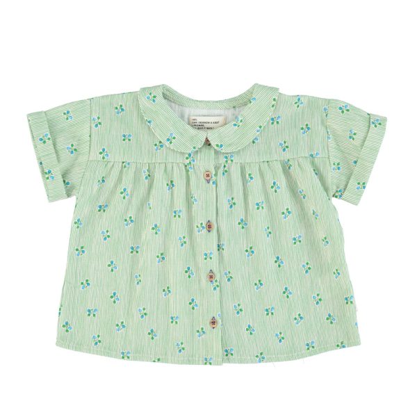 peter pan collar shirt | green stripes w/ little flowers,4y рубашка с воротником Питера Пэна | зеленые полоски с цветочками,
