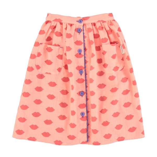 long skirt w/ front pockets | coral w/ red lips, 4y длинная юбка с передними карманами | коралловый с красными губами