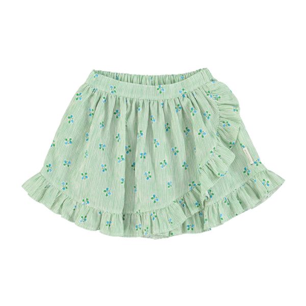 short skirt w/ ruffles | green stripes w/ little flowers,8y короткая юбка с рюшами | зеленые полоски с цветочками,