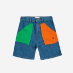 Color Block denim bermuda shorts| 124AC08646014