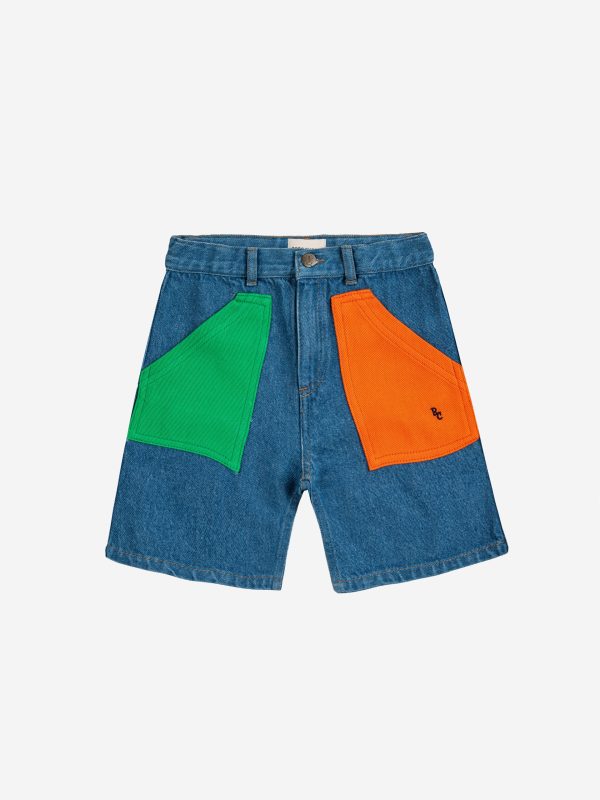 Color Block denim bermuda shorts| 124AC08646014
