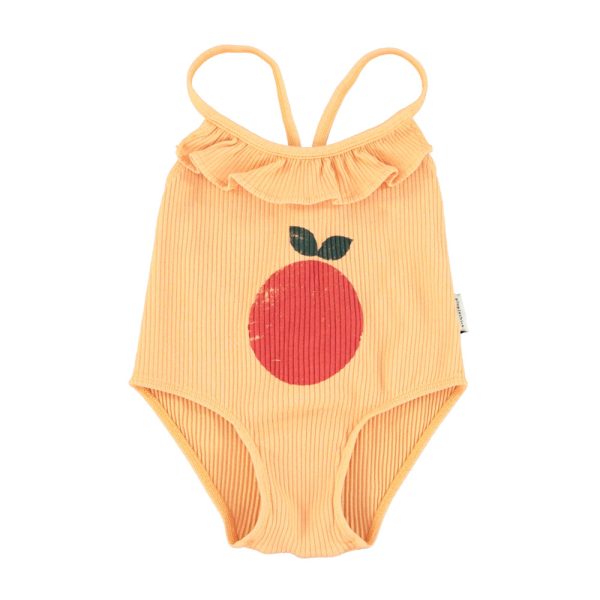 swimsuit w/ ruffles | peach w/ apple print,8y купальник с рюшами | персиковый с яблочным принтом