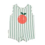 baby short jumpsuit | white w/ large green stripes,6m детский короткий комбинезон | белый с большими зелеными полосками,