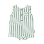baby short jumpsuit | white w/ large green stripes,6m детский короткий комбинезон | белый с большими зелеными полосками,