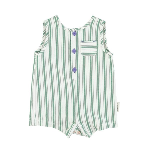 baby short jumpsuit | white w/ large green stripes,6m детский короткий комбинезон | белый с большими зелеными полосками,