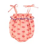 baby romper w/ ruffles | coral w/ red lips,18m детский комбинезон с рюшами | коралловый с красными губами,