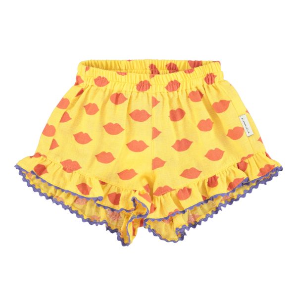 shorts w/frills | yellow w/ red lips,4y шорты с оборками | желтый с красными губами