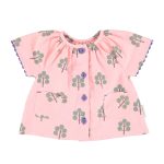 blouse w/ butterfly sleeves | pink w/ green trees,3y блузка с рукавами-бабочками | розовый с зелеными деревьями