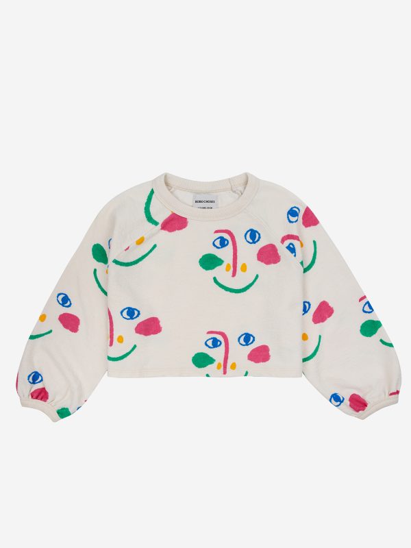 Smiling Mask all over raglan sleeves cropped sweatshirt| 124AC04011015