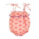 baby romper w/ ruffles | coral w/ red lips,18m детский комбинезон с рюшами | коралловый с красными губами,