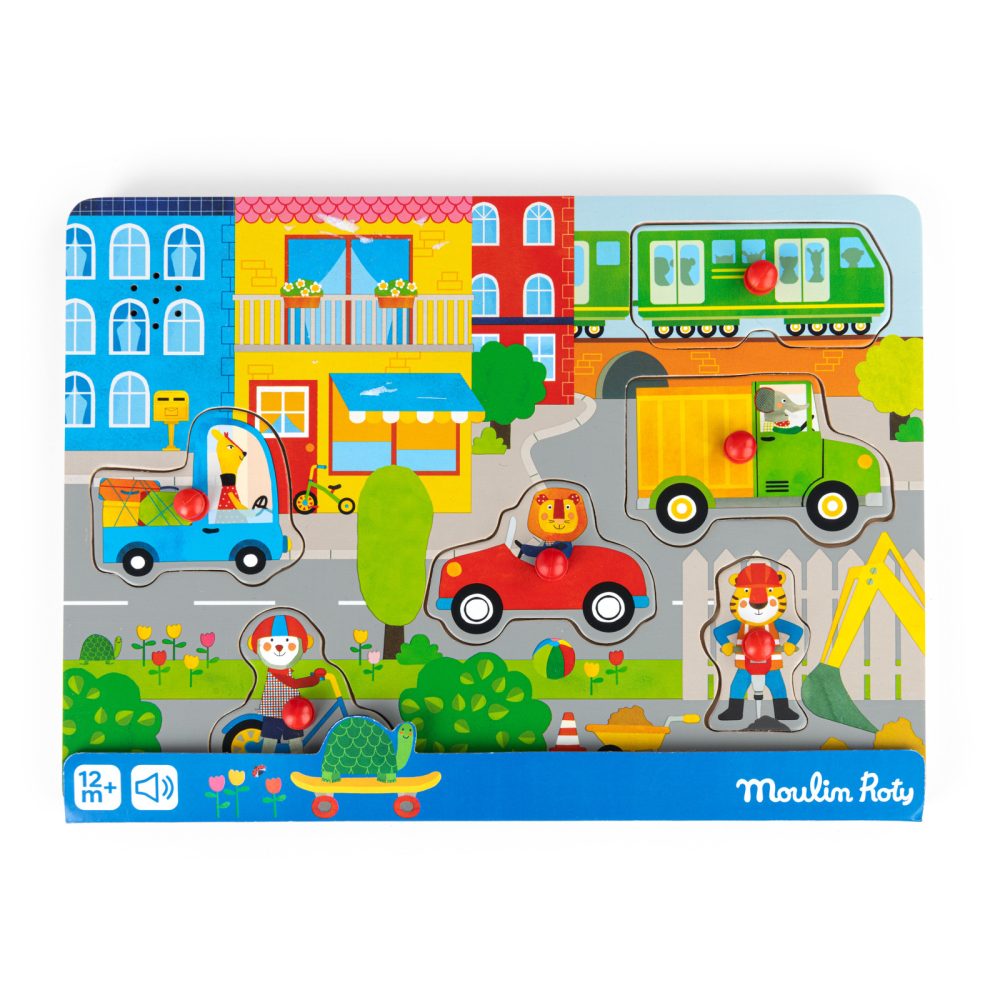Деревянная звуковая головоломка (Wooden sound puzzle City Les Popipop) торг. марки "Moulin Roty", арт. № 661379