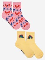 Rainbow & Ribbon Bow All Over short socks pack x 2| 124AI01219880