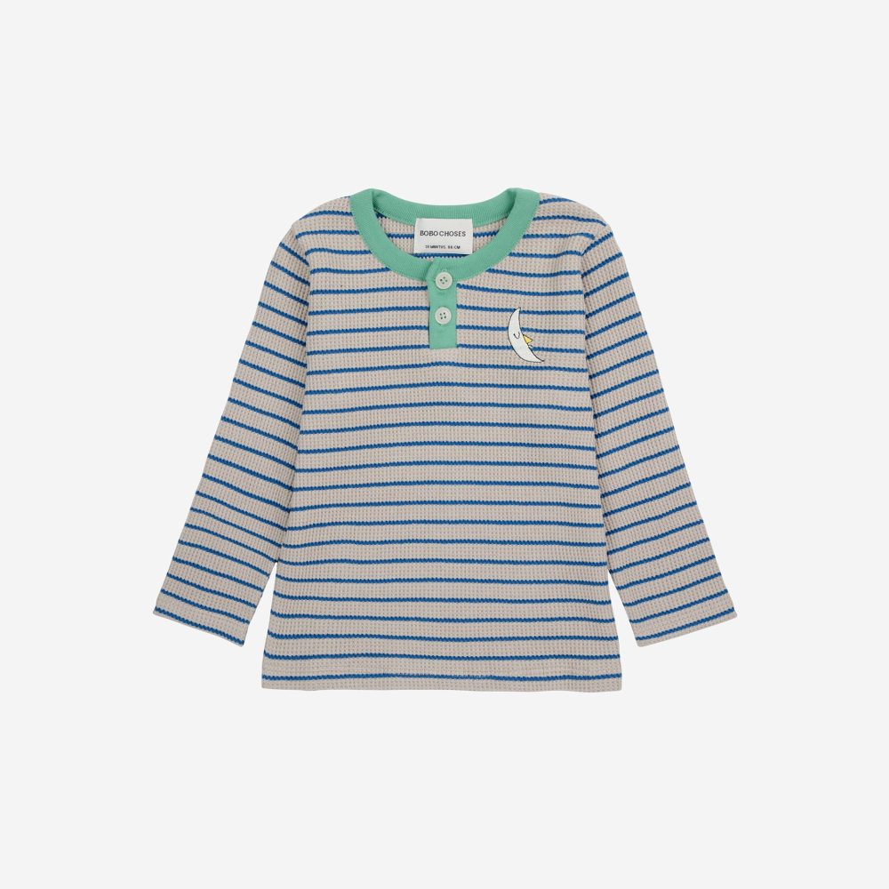 Baby Stripes waffle buttoned T- shirt