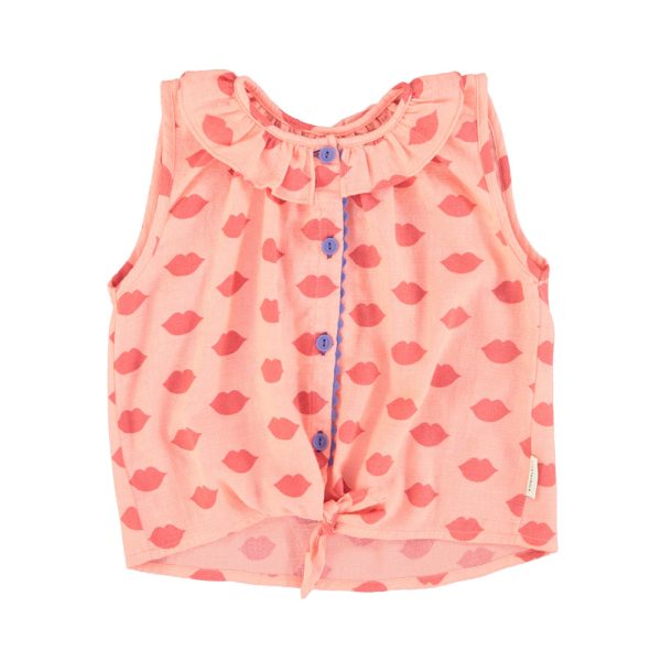 sleeveless shirt w/ collar | coral w/ red lips,4y рубашка без рукавов с воротником | коралловый с красными губами,