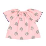 blouse w/ butterfly sleeves | pink w/ green trees,3y блузка с рукавами-бабочками | розовый с зелеными деревьями