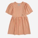 Vertical Stripes ruffle sleeves dress| 124AC12880011
