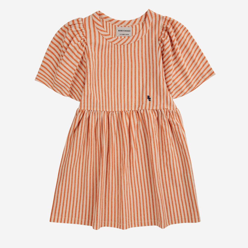 Vertical Stripes ruffle sleeves dress| 124AC12880011