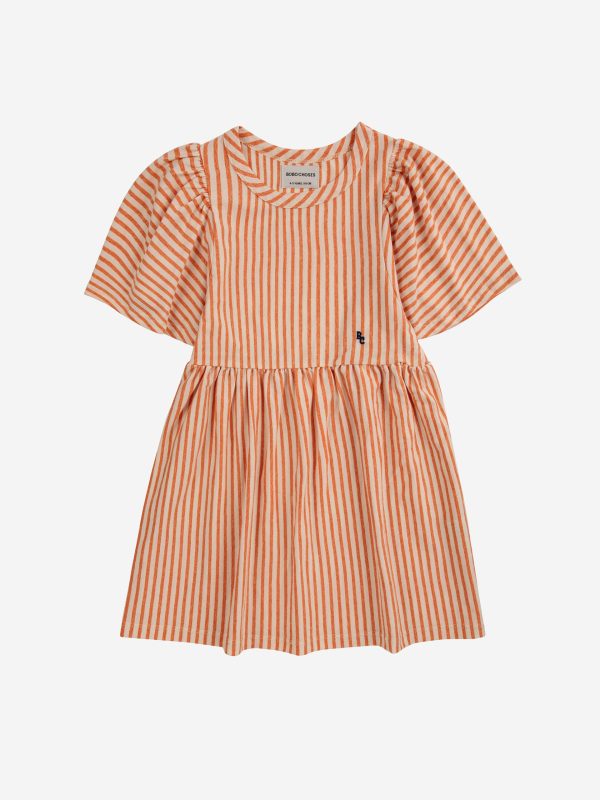 Vertical Stripes ruffle sleeves dress| 124AC12880011