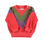 Terry cotton sweatshirt| Red w/ multicolor triangle print / 6Y