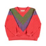 Terry cotton sweatshirt| Red w/ multicolor triangle print / 6Y