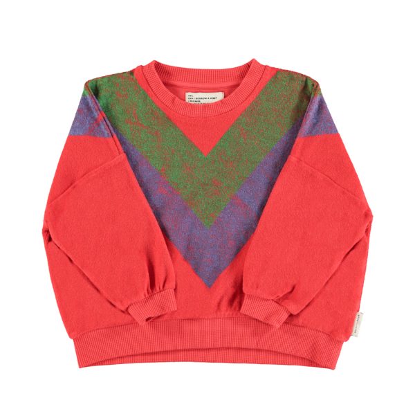 Terry cotton sweatshirt| Red w/ multicolor triangle print / 6Y