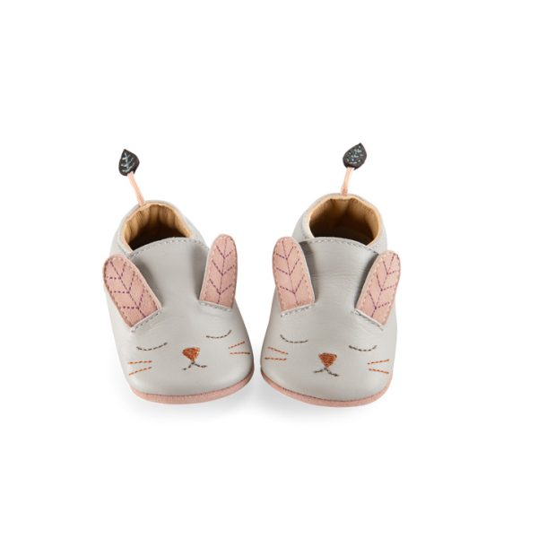 Grey Rabbit Leather Slippers - Age: 0-6-months