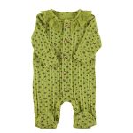 Newborn babygrow w/ collar | Olive green w/ little flowers / 6M